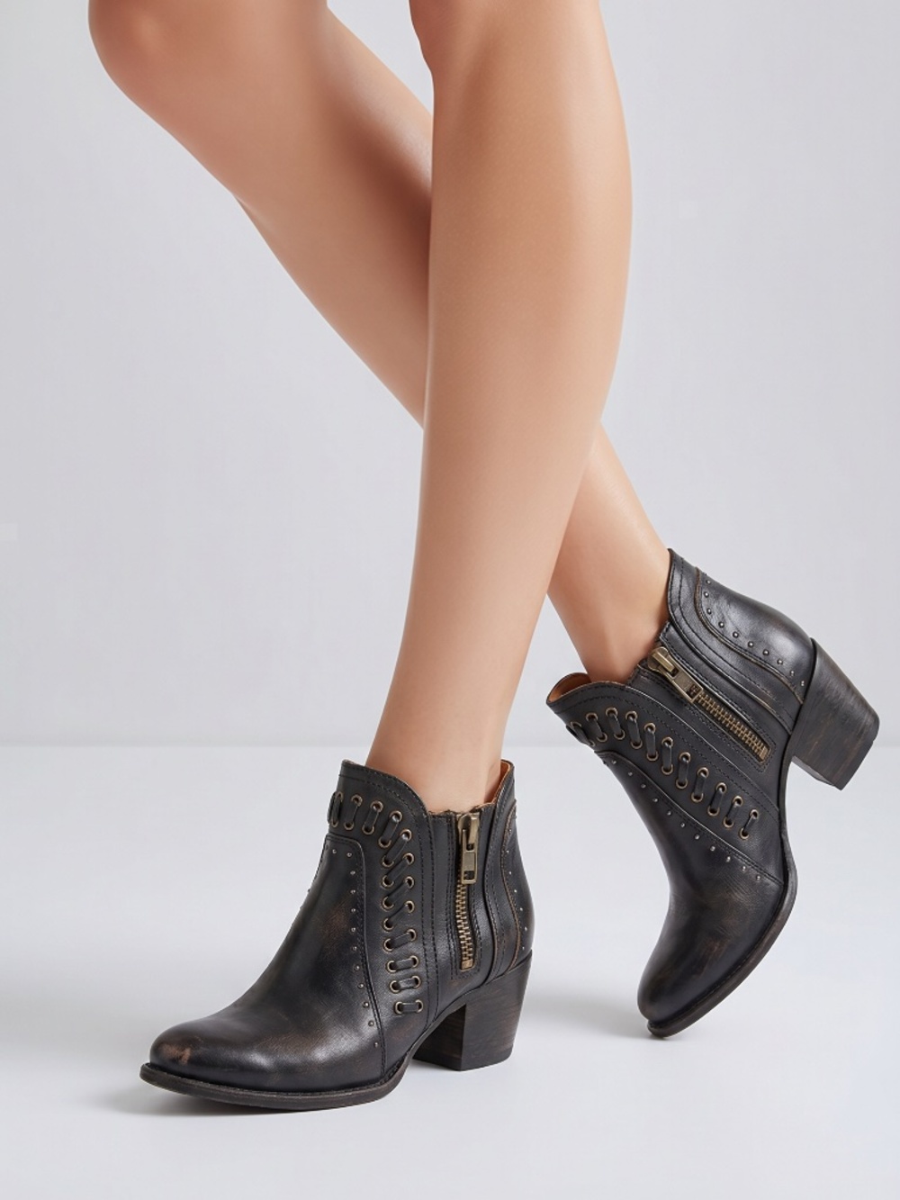 🦅|•FREEBIRD BY STEVEN•| 'Ryder' 'Black' Leather Ankle Booties Size 9-10